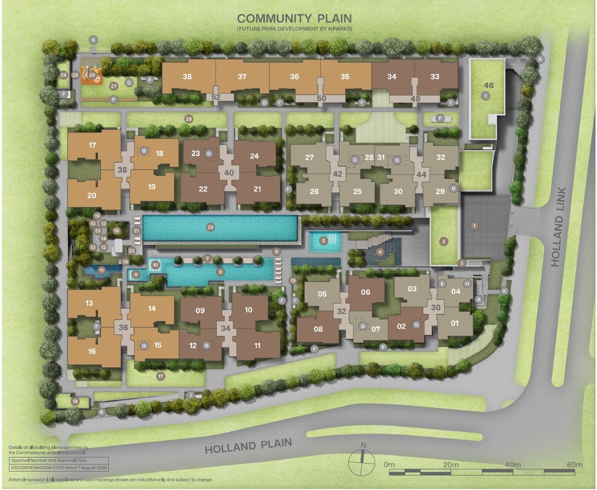 Amberwood At Holland developer site plan showing blocks, facilities and north arrow