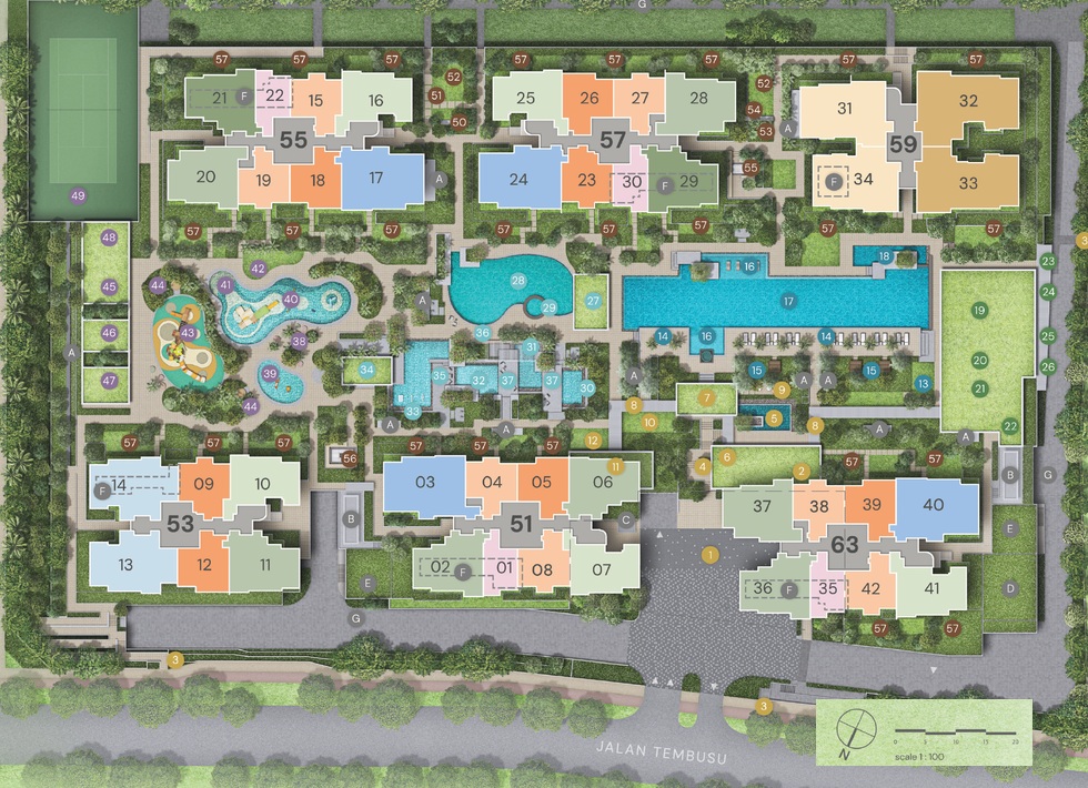 Emerald of Katong developer site plan showing blocks, facilities and north arrow