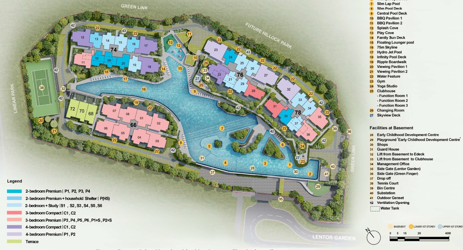 Lentor Gardens Residences developer site plan showing blocks, facilities and north arrow