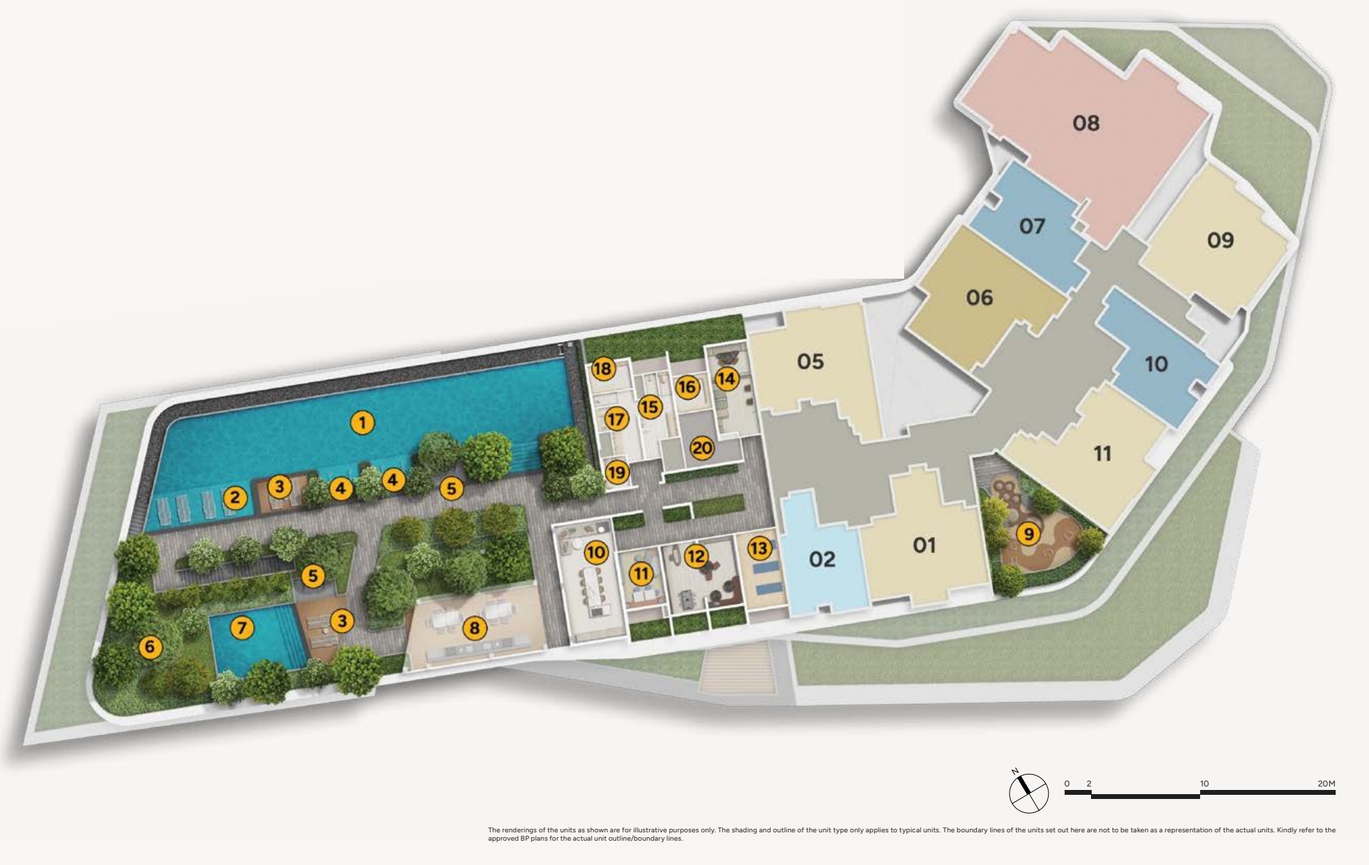 Union Square Residences developer site plan showing blocks, facilities and north arrow